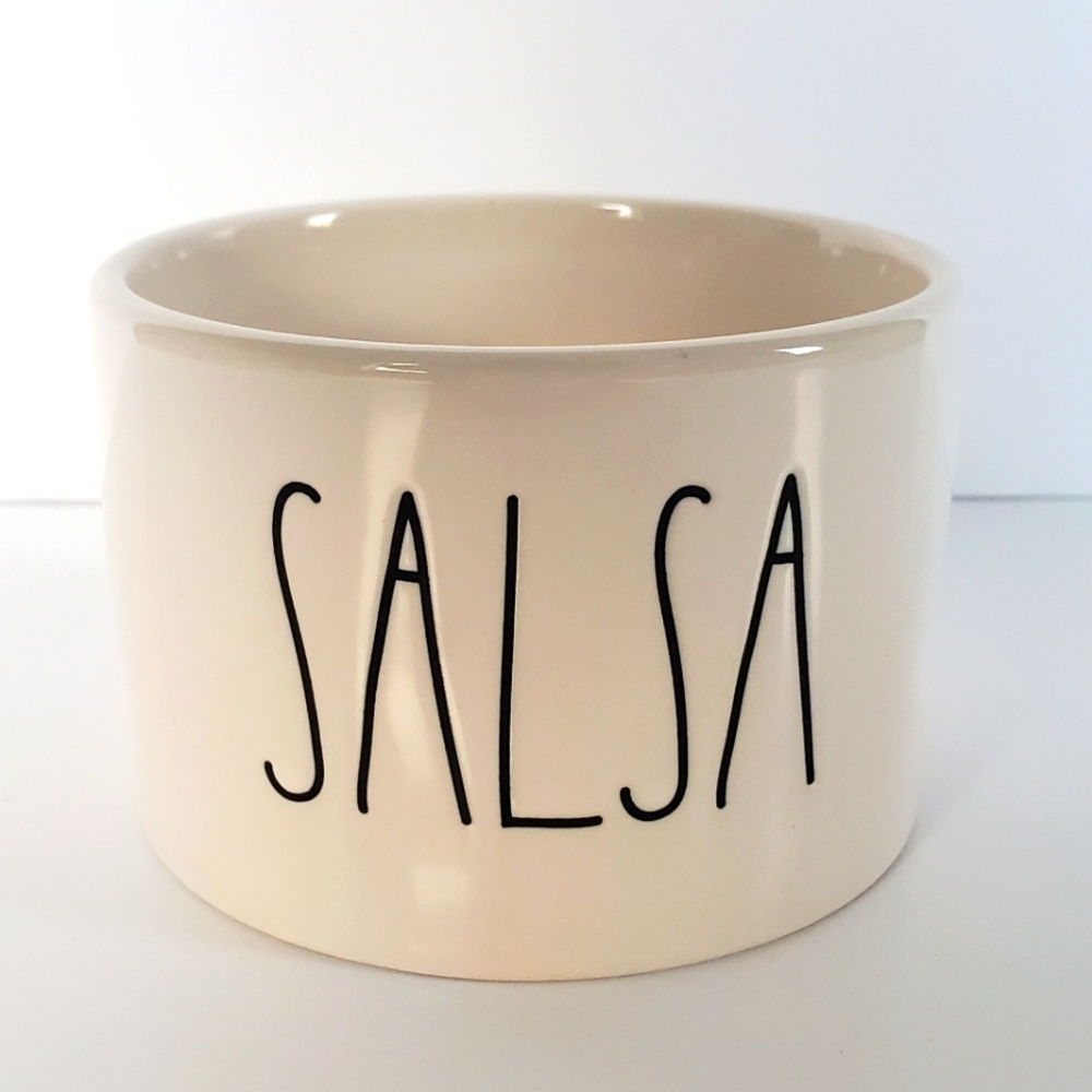 RAE DUNN Salsa Bowl Cream & Black Deep Dish Party Platter Condiments Dip Bowl